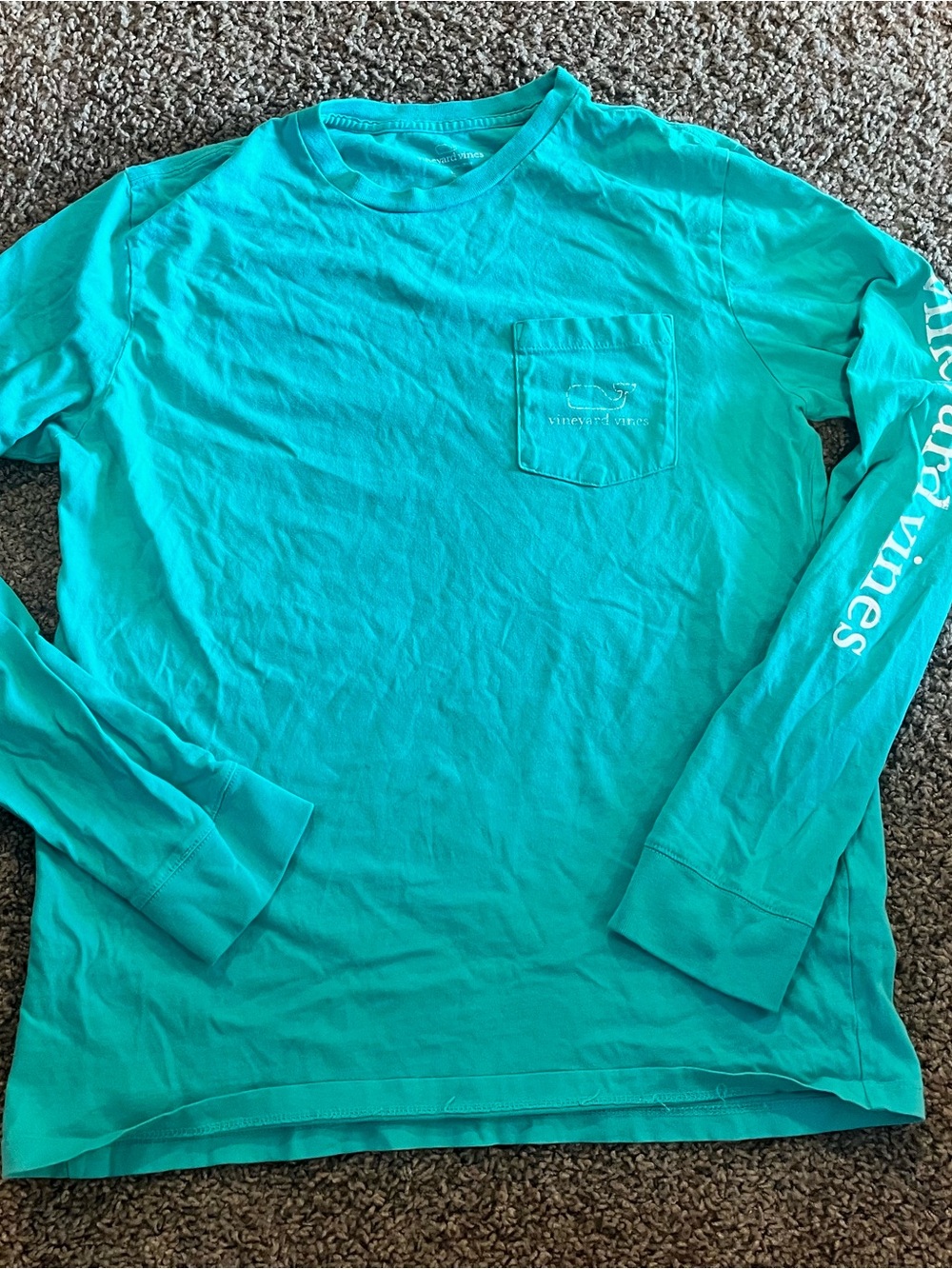 Youth Vineyard Vines Long Sleeve Pocket T Shirt Teal Size Large (16) Whale Logo
